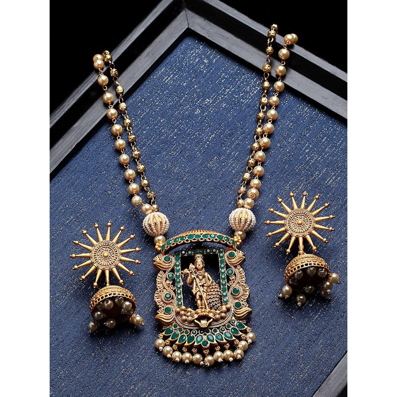 PANASH Antique Gold_Plated Beaded Temple Jewellery Set
