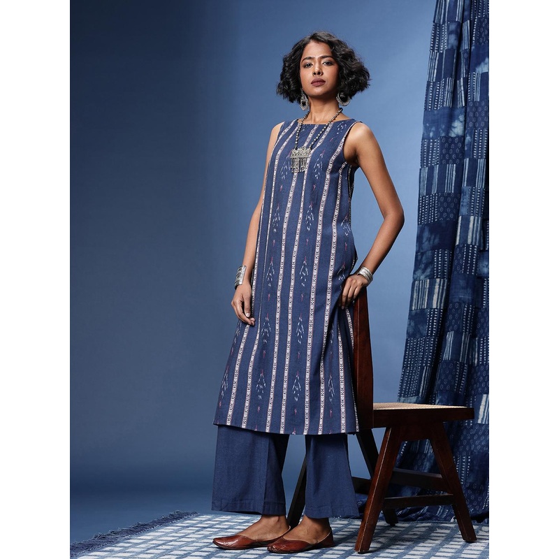 Taavi Ikat Striped Pure Cotton Kurta with Trousers