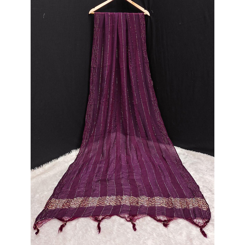 Trendmalls Stripped Zari Work Chinon Silk Dupatta