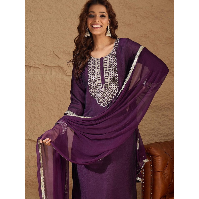 VredeVogel Women Ethnic Motifs Embroidered Kurta with Trousers & Dupatta