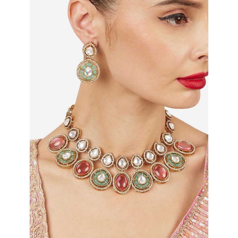 Zaveri Pearls Gold-Plated Austrian Diamonds Studded Necklace & Earrings