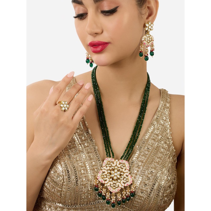 Zaveri Pearls Gold-Plated Crystals-Studded & Beaded Jewellery Set