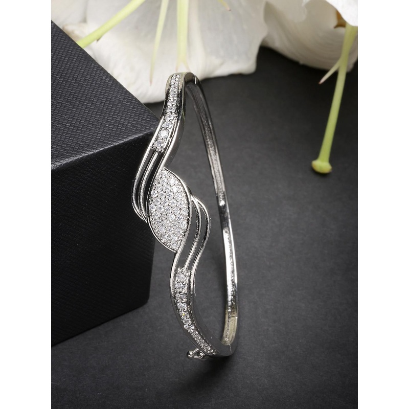 ZENEME Rhodium Plated AD Studded cuff Bracelet