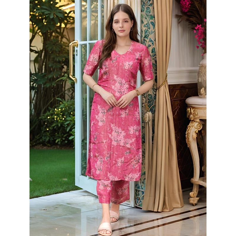Aaghnya Women Floral Printed Co-Ord Kurta with Palazzos