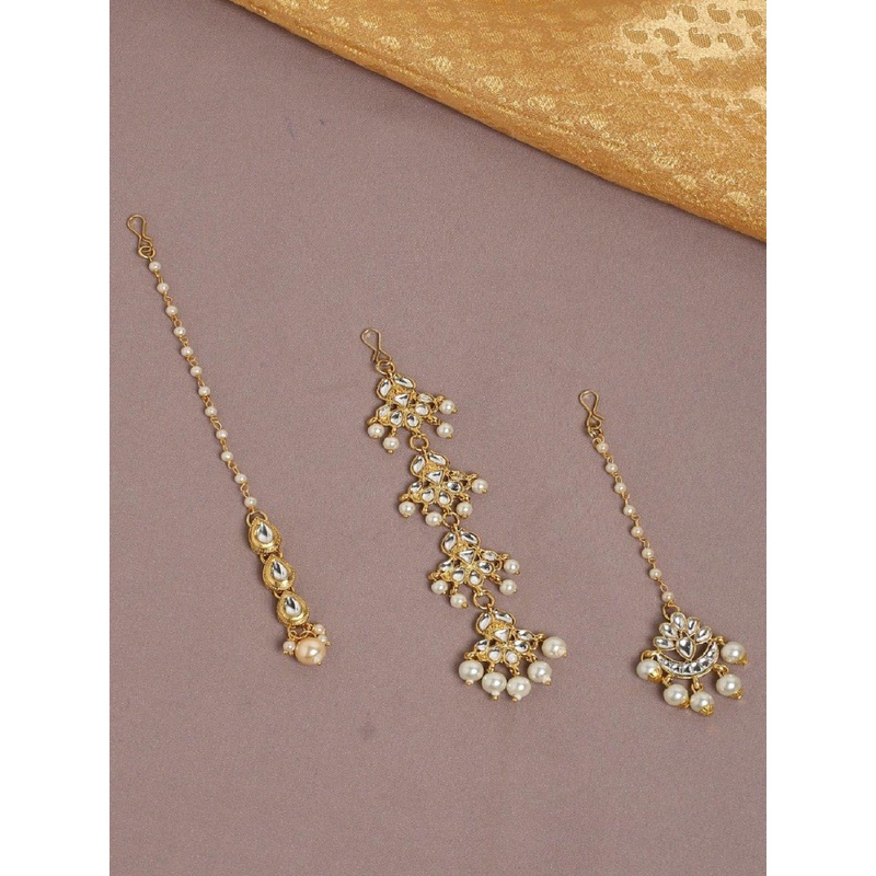 Anouk Women Combo of 3 Kundan Studded Maang Tikka Head Jewellery