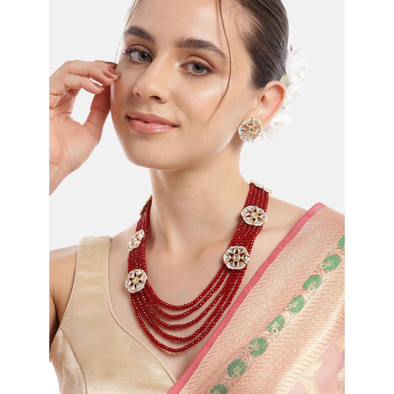 Anouk Women Gold-Plated Kundan Studded Necklace with Earrings