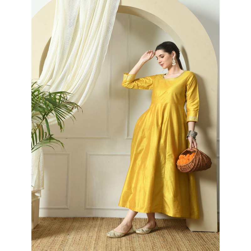 DECKEDUP Women Cotton Silk Maxi Ethnic Dress