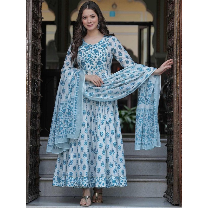DIVASTRI Women Floral Printed Regular Pure Cotton Kurta with Trousers & With Dupatta