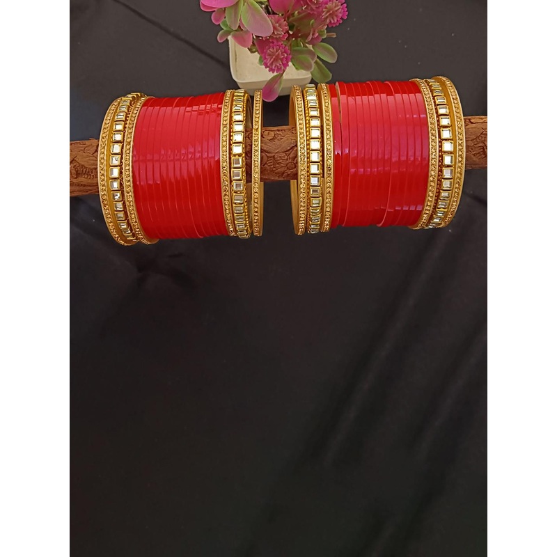 EVY Set Of 38 Gold-Plated & Artificial Stone Studded Bangles