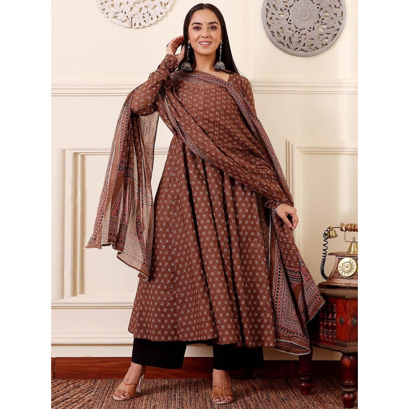 GoSriKi Women Ethnic Motifs Printed Anarkali Kurta with Palazzos & Dupatta