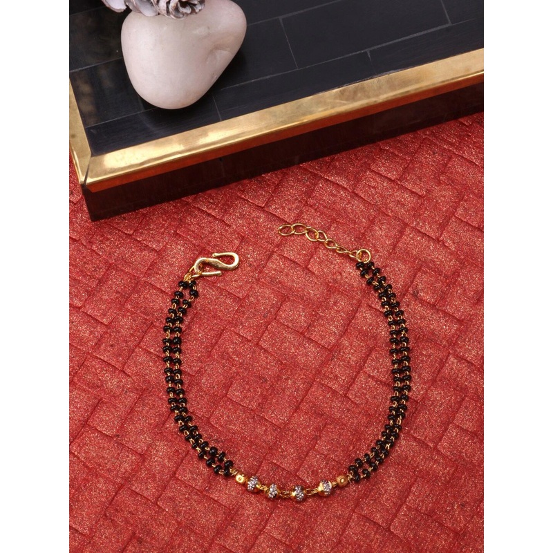 JEWELS GEHNA Women Gold-Toned & Black Handcrafted Mangalsutra Charm Bracelet