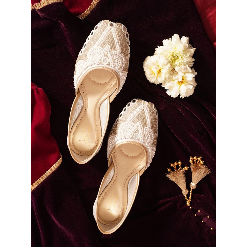 JM Looks Embellished Round Toe Flat Jutti with Comfortable Sole For Womens & Girls