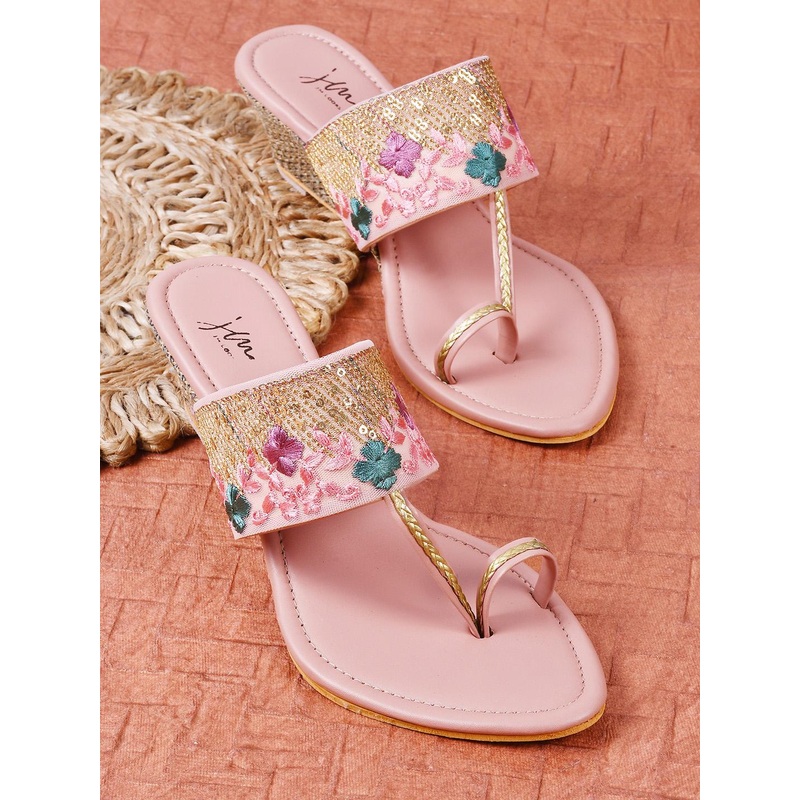 JM Looks Embroidered One Toe Wedge Heels