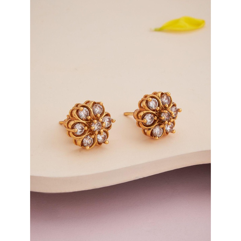 Kushal’s Fashion Jewellery Gold-Plated Stone Studded Floral Shaped Antique Studs