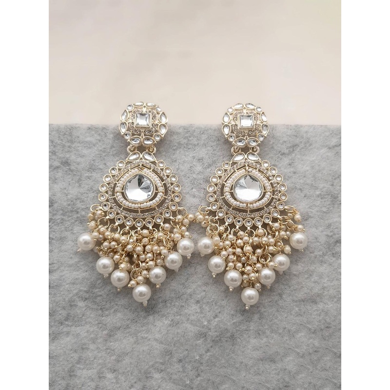 MEIRA JEWELLERY Gold-Plated Artificial Stones Studded & Beaded Contemporary Drop Earrings