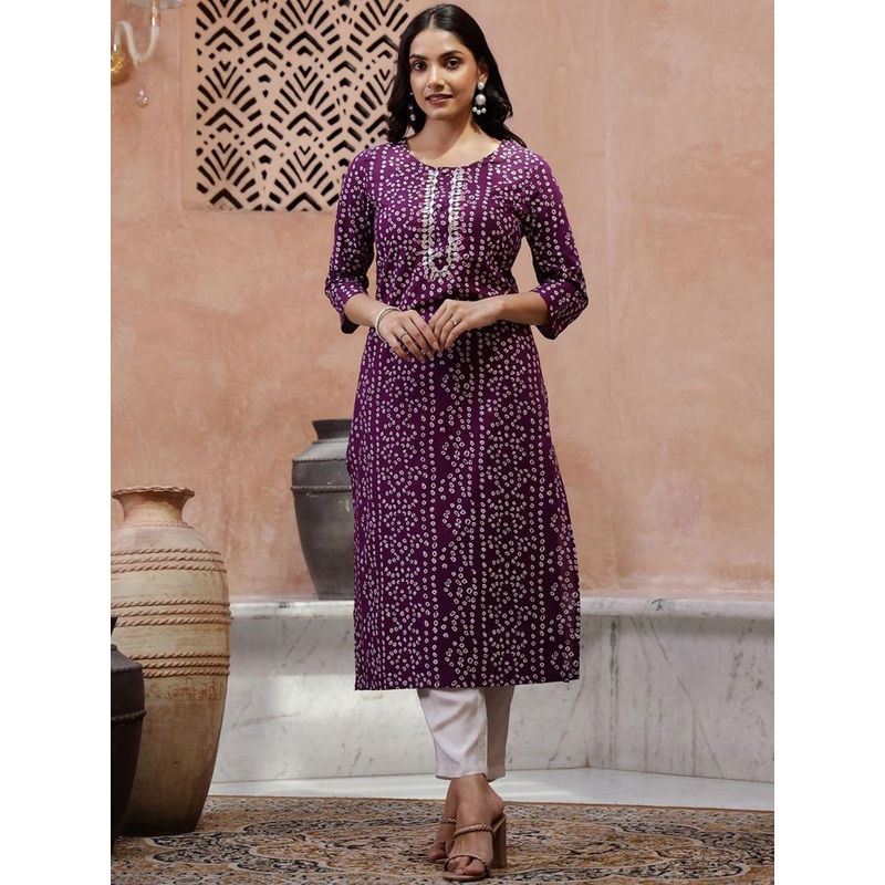 Sangria Bandhani Printed Pure Cotton Straight Kurtas