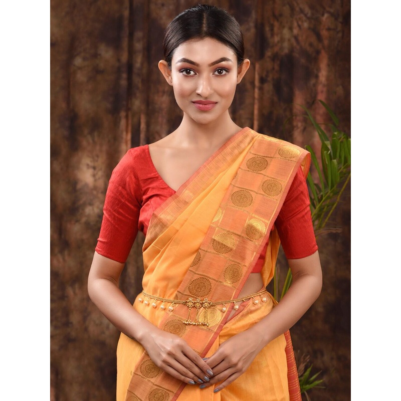 Saraf RS Jewellery Gold-Plated Kemp Stone Studded Pearl Beaded Tasselled Kamarbandh