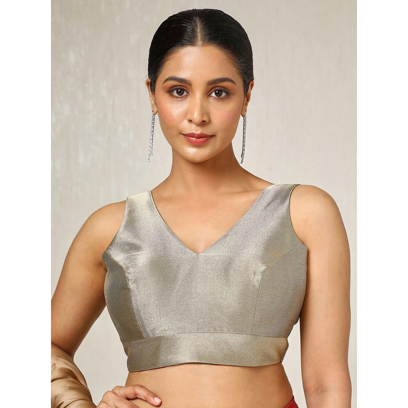 Soch Women Woven Designed V-Neck Zari Padded Saree Blouse