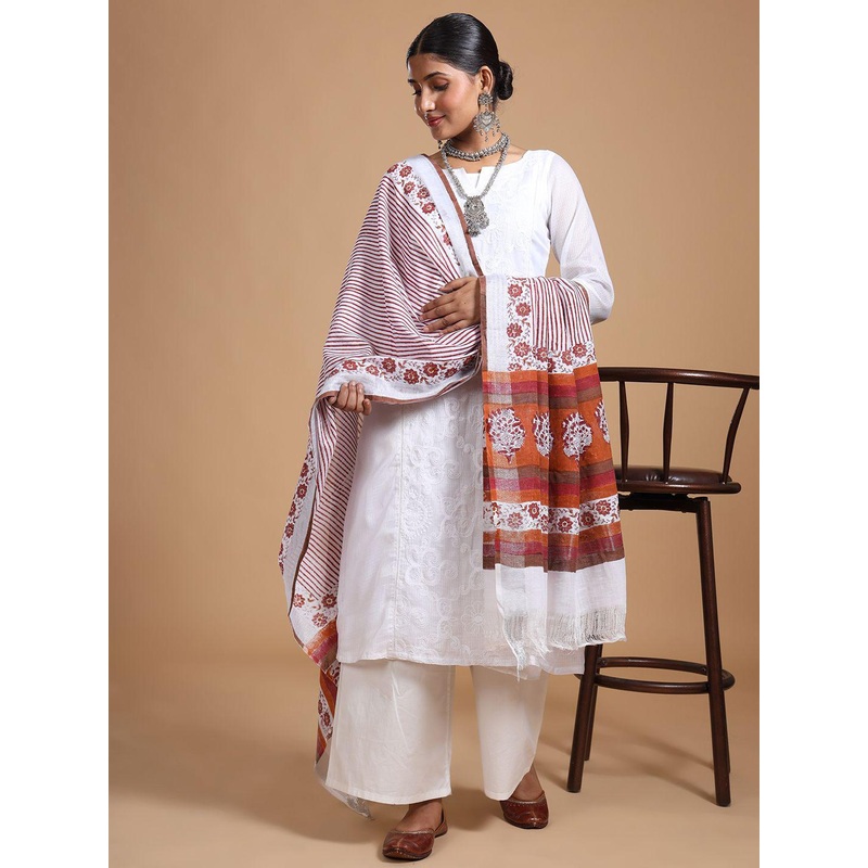 Taavi Floral Block Printed Dupatta