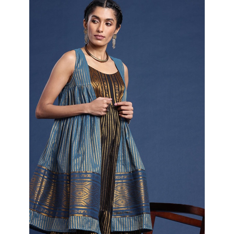 Taavi Striped Gathers Longline Woven legacy Shrug