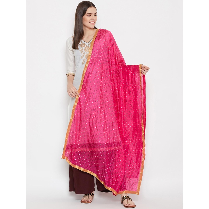 WEAVERS VILLA Pink & Golden Printed Dupatta