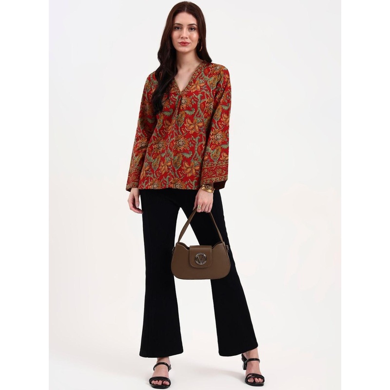 Yufta Floral Printed V-Neck Cotton Top