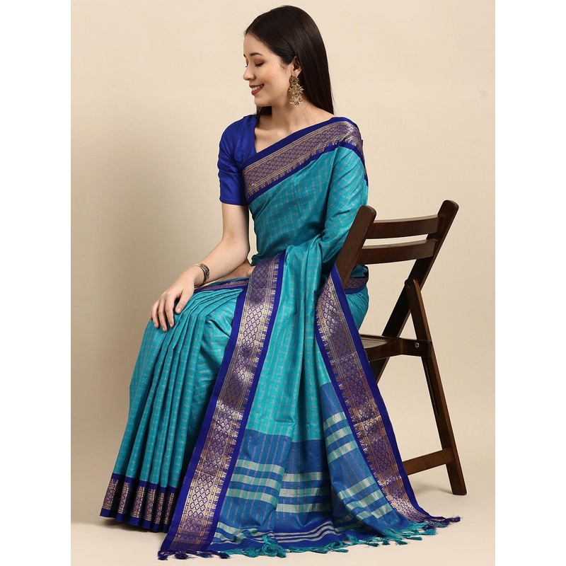 Anouk Blue & Gold-Toned Woven Design Saree