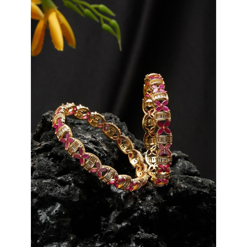 Anouk Set Of 2 Gold-Plated Ruby-Studded Bangles