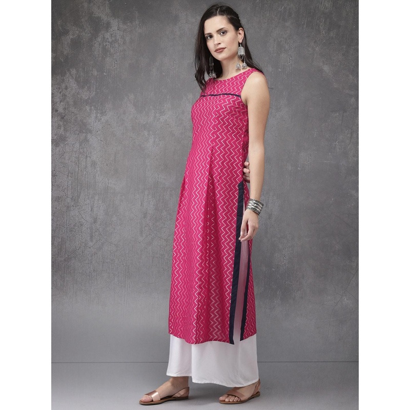 Anouk Women Pink Printed Straight Kurta
