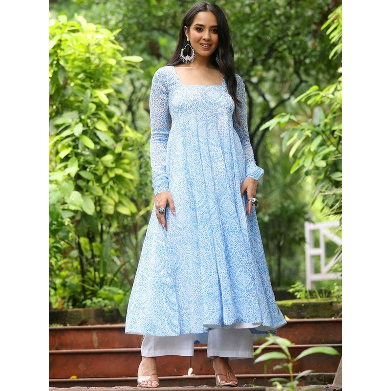 BAESD Women Floral Printed Pure Georgette Anarkali Kurta with Palazzos