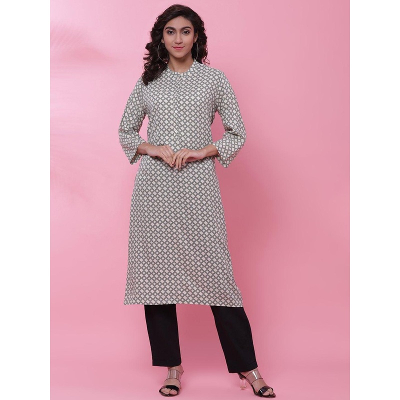 Biba Geometric Printed Mandarin Collar Kurta