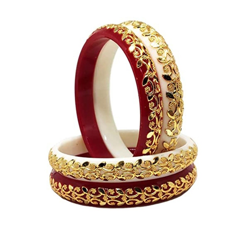 BOVZEN Women Gold Plated Laminated Acrylic Shakha Pola Bangles