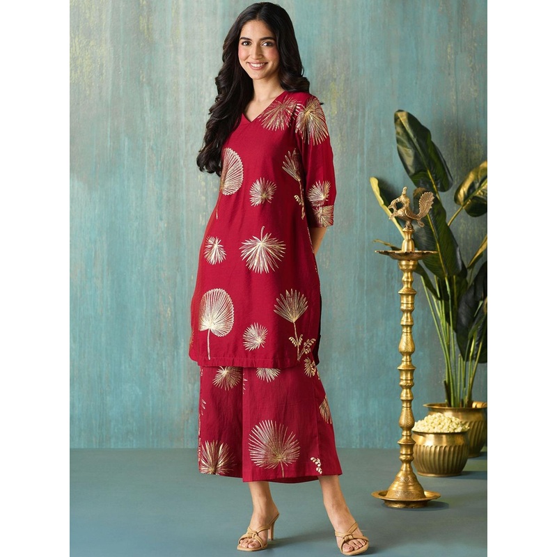 DIVASTRI Women Ethnic Motifs Printed Regular Pure Cotton Kurta with Palazzos