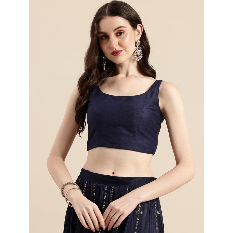 Ethnovog Solid Padded Ready To Wear Dupion Silk Saree Blouse