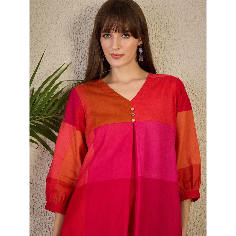 Indo Era Adults-Women Colourblocked A-Line Kurta with Trousers