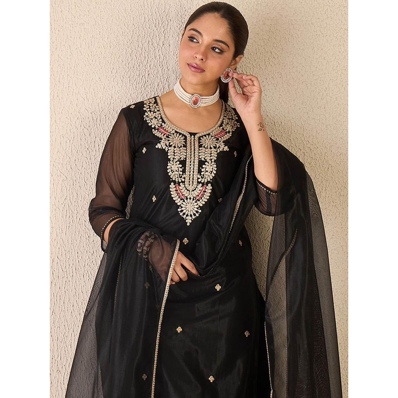 Indo Era Ethnic Motifs Embroidered Gotta Patti Work Kurta With Trousers & Dupatta