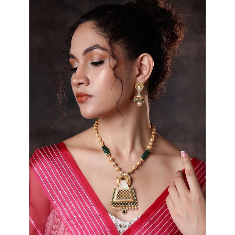 PANASH Gold-Plated Stone-Studded Jewellery Set