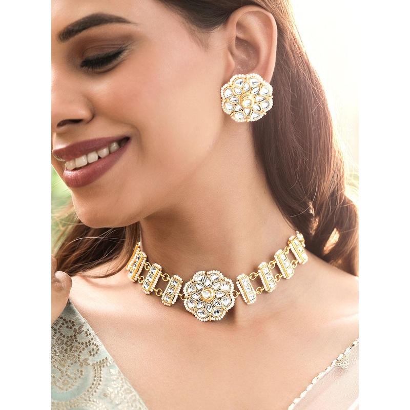 Rubans 22K Gold Plated Kundan and Pearl beaded Choker jewelry Set