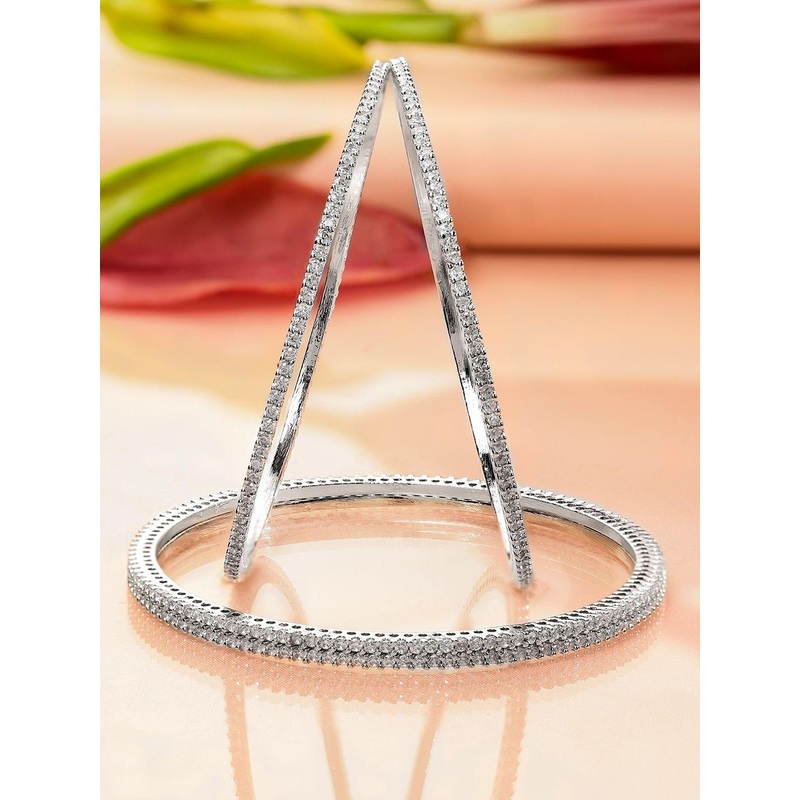 Rubans Set of 4 Rhodium-Plated Sparkling White Cubic Zirconia Stones Premium Bangle