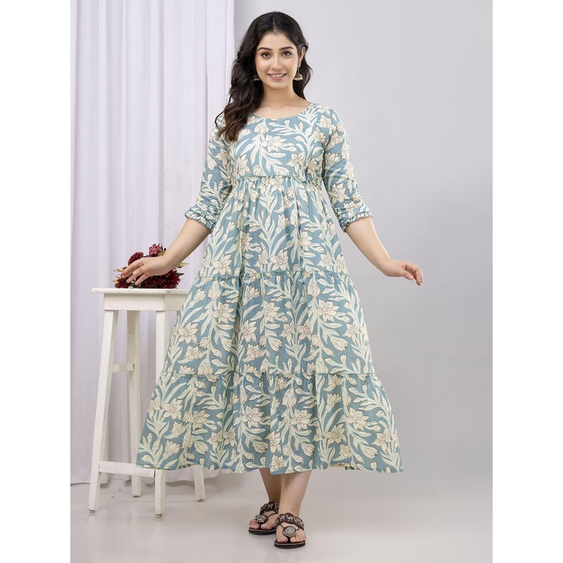 VARICOS Floral Printed Pure Cotton Maternity Fit and Flare Midi Dresses