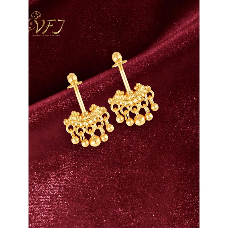Vighnaharta Gold-Plated Teardrop Shaped Bugadi Earrings