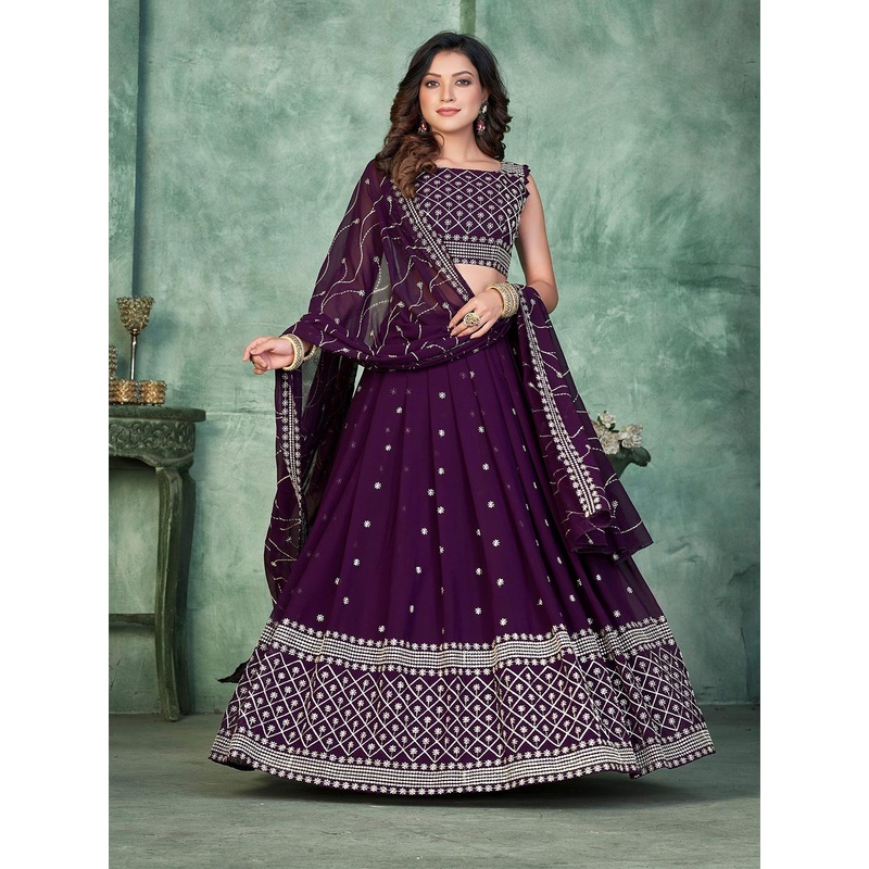 Warthy Ent Embroidered Sequinned Semi-Stitched Lehenga & Unstitched Blouse With Dupatta