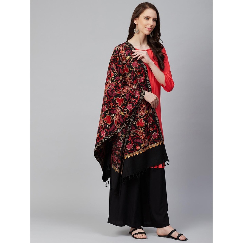 WEAVERS VILLA Women Aari Embroidered Floral Pattern Winter Shawl