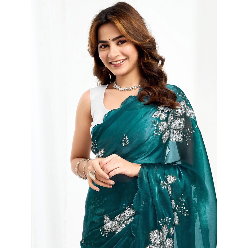 all about you Floral Embroidered Pure Chiffon Designer Saree