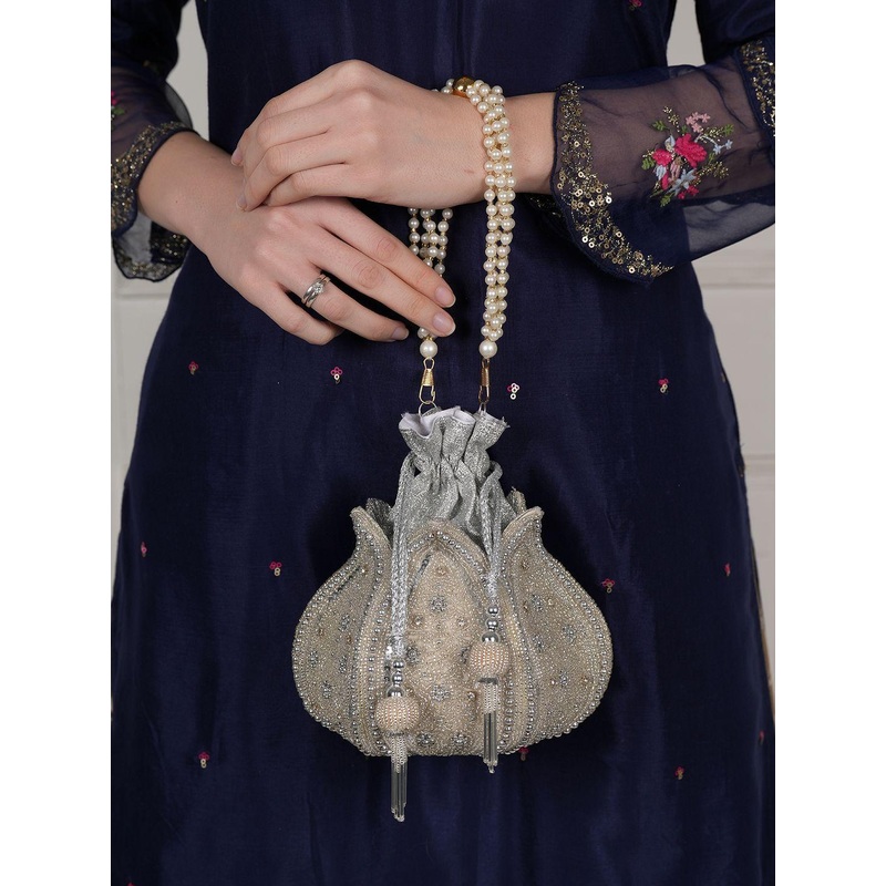 Anouk Embellished Lotus Leaf Shaped Potli Clutch