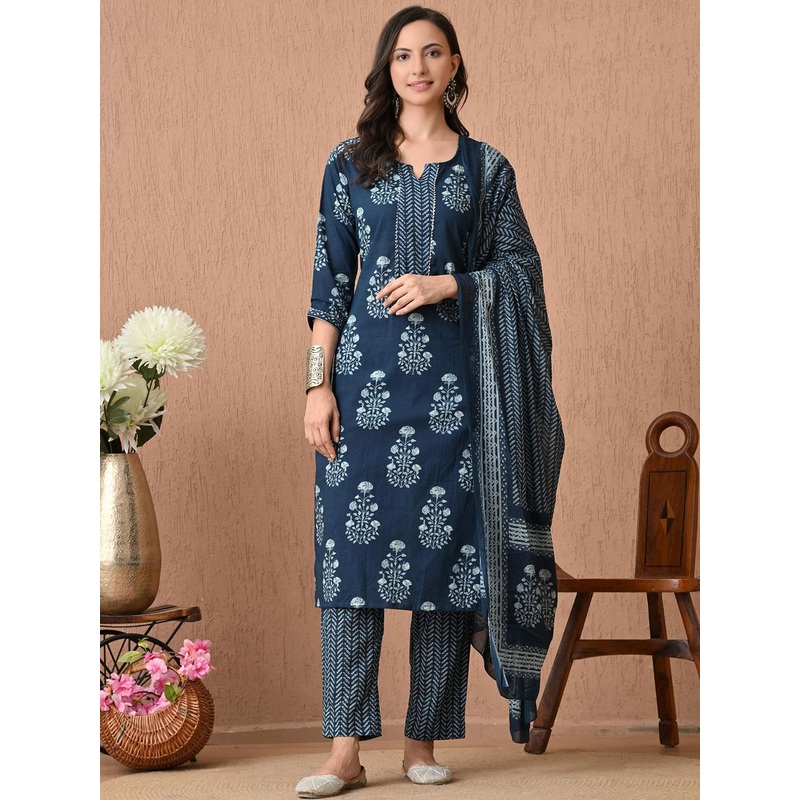 Anouk Rustic Women Ethnic Motifs Printed Regular Pure Cotton Kurta with Trousers & Dupatta