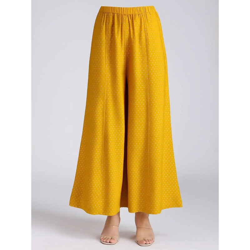 COTTON CULTURE Women Yellow Roman Silk Printed Palazzo