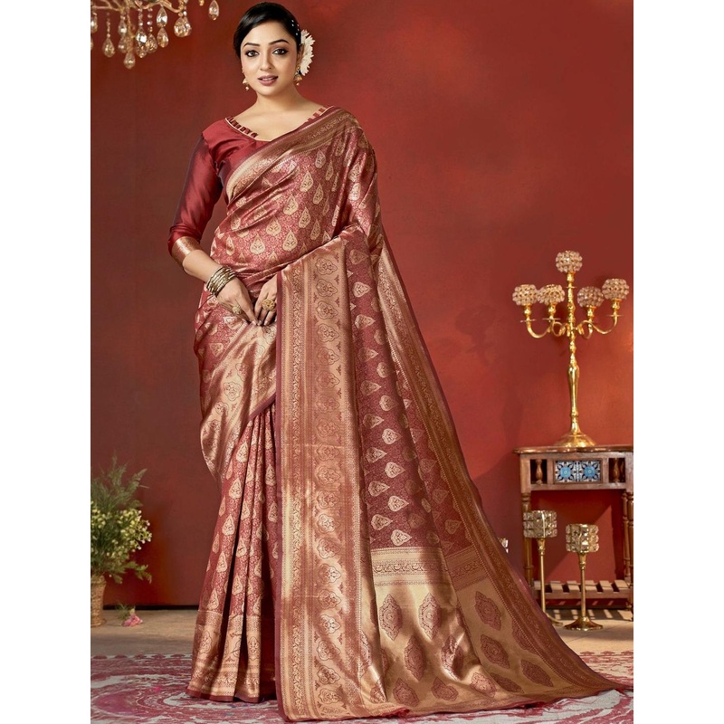 DIVASTRI Woven Design Zari Heavy Work Banarasi Saree With Blouse