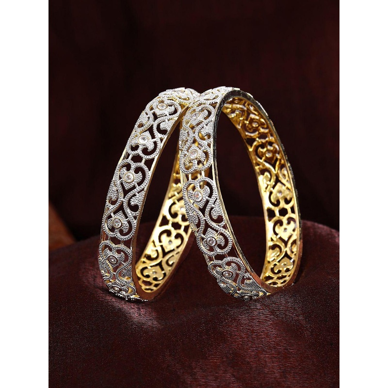 Estele Set Of 2 Gold-Plated Crystals-Studded Bangles