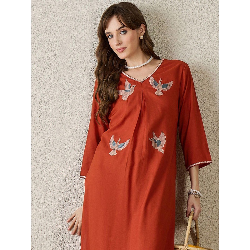 Indo Era Embroidered V-Neck Tunic With Trousers